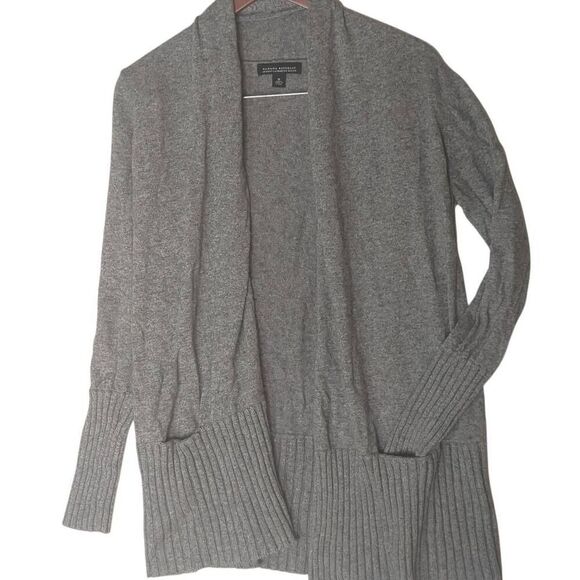 Banana Republic Luxury Cashmere Blend Gray Open Cardigan Ribbed Cuff M Medium - Picture 1 of 10